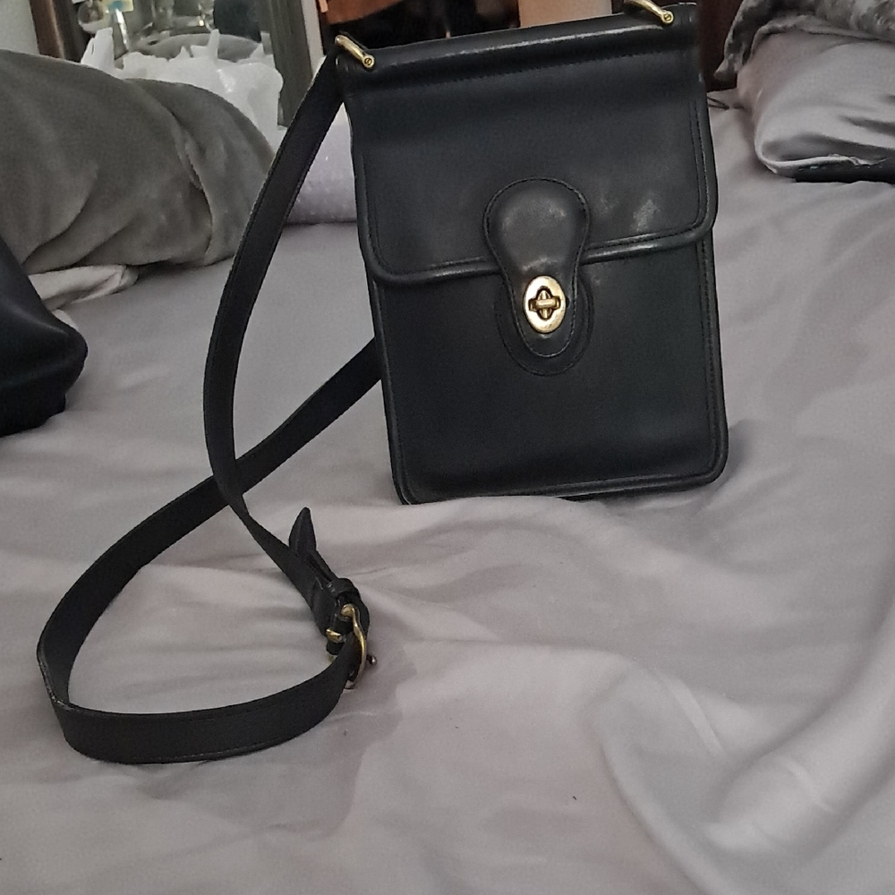 Coach Black Leather Crossbody Bag with Gold Accents